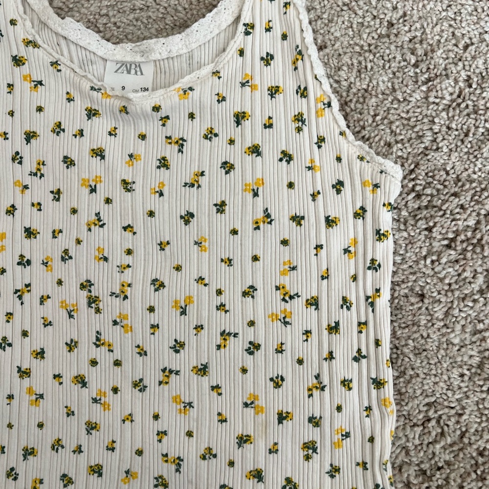 Zara girls flower ribbed tank